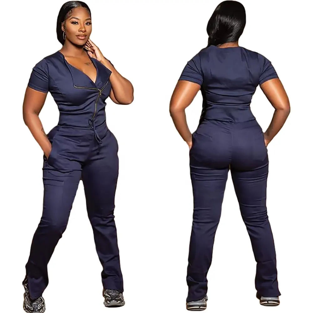 تخفيضات هائلة تصاميم جديدة 3 جيوب زي فرك الممرضات الطبية لموظفي المستشفى أعلى الملابس السوداء طباعة القطن