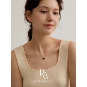 Collana con Ciondolo a Cuore Nero Pavé - Product Image 4