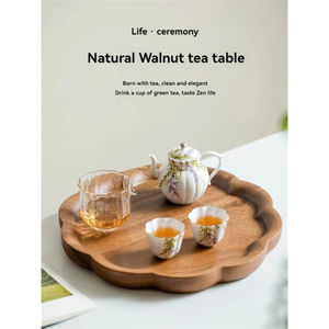 Plateau en bois le plus vendu en gros noyer naturel de haute qualité finition fleur conception acacia nourriture thé plateaux de service de l'inde - Product Image 6