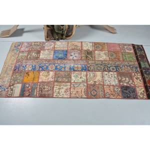 Vintage Eclectic Turkish Wool <b>Rug</b> 31 X 67ft Beige Oasis Handmade <b>Boho</b> Patchwork Design Dining Room Eco Friendly Medium Pile - Product Image 3