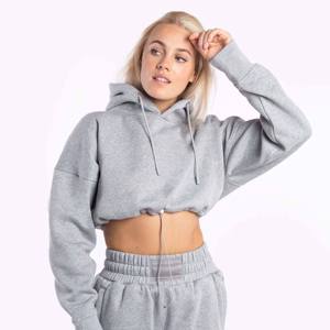 Custom Logo Drop Shoulder Heavyweight Women Hoodies French <b>Terry</b> Pullover Crop Top Hoodie Plain Blank Design for <b>Bulk</b> Orders - Product Image 5