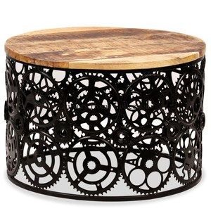Mesa de centro de diseño único con recubrimiento en polvo de Color negro de Metal con forma redonda de madera Mesa de aspecto elegante de diseñador hecha a mano - Product Image 1