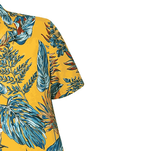 T-shirt imprimé hawaïen 100% coton pour hommes, tissu éponge en polyester durable, design à col montant unique, grande taille - Product Image 3