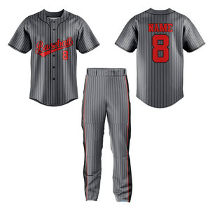Lightweight Unisex <b>Baseball</b> Team Uniform with Softball Design Breathable Plus Size Grey and Black Strips Custom Printed Logo - Product Image 1