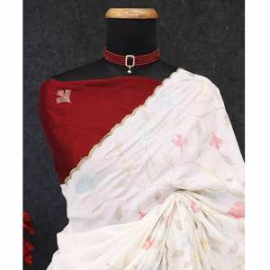 Sari de Seda Georgette Premium, Largo hasta el Suelo, con Bordado de Lentejuelas Multihilo, Borde Arcoíris Dorado, Elegancia Bollywood - Product Image 4