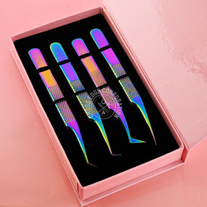 Vente en gros Extension de cils pince à épiler à isolation droite couleur arc-en-ciel personnalisée Volume de la pointe en fibre pince à épiler écologique - Product Image 1