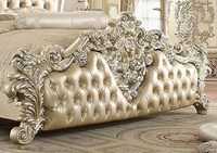 Lit double queen size de luxe en bois massif de qualité supérieure (72 \ "L X 78 \" L X 72 \ "P) rangement durable au design traditionnel pour chambre à coucher dorée