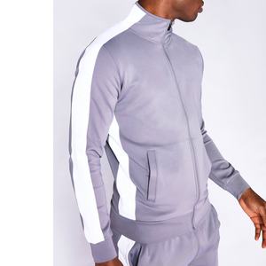 ชุดวอร์มผ้าสแปนเด็กซ์โพลีเอสเตอร์แบบรูดซิปทรงสลิมฟิตน้ำหนักเบามีซิปสำหรับผู้ชายโลโก้แบบกำหนดเอง - Product Image 3