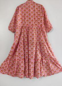 Vestido cruzado de verano con estampado de bloques a mano, estampado Floral de algodón ecológico hecho a mano en la India con decoración de botones, cintura Natural - Product Image 4