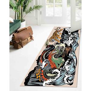 Alfombra Redonda Japonesa con Diseño de Tigre y Dragón: Estilo Utagawa Kuniyoshi, Antideslizante, con Pelo Suave - Product Image 4