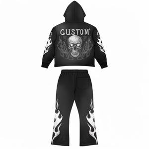 Ensemble sweat-shirt et jogging imprimé délavé surdimensionné, décontracté, 100% coton molletonné, motif de survêtement unisexe - Product Image 5