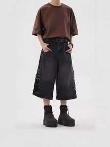 Alta calidad High Street Eco-Friendly Transpirable Lavado Faded Denim Jort Personalizable Baggy Men's Shorts Verano - Product Image 4