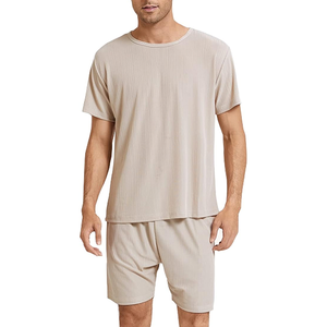 <b>Mens</b> <b>Pyjamas</b> Set Round Neck <b>Short</b> Sleeve Soft Summer T-Shirt <b>Shorts</b> with Pockets Casual Nightwear Loungewear Sleepwear - Product Image 1