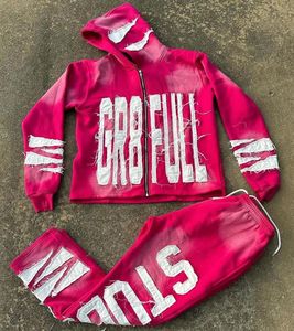 Conception personnalisée Soleil Faded Broderie Patch Applique Survêtement Unisexe 500 GSM Poids Lourd À Capuche Et Pantalon De Survêtement Ensemble Survêtement - Product Image 3