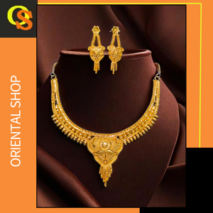 Lujoso conjunto de pendientes de collar con chapado en oro de 22 quilates, diseño único para mujer, collar, pendientes, conjunto de joyería - Product Image 2