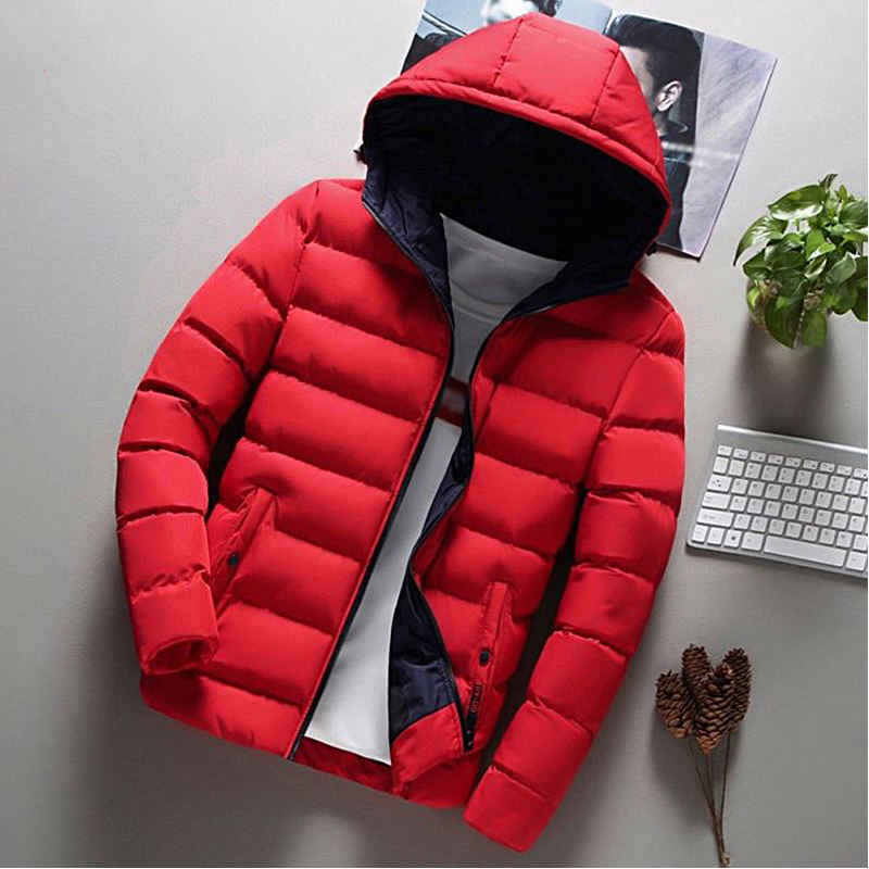 Red Quilted Mens down Jacket - Customizable Puffer Jacket