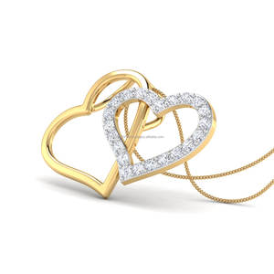 จี้รูปหัวใจคู่สีทองประดับเพชรแฟนซีสำหรับงานหมั้น งานครบรอบ หรือเป็นของขวัญสำหรับผู้หญิง - Product Image 2