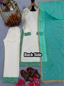 Traje Palazzo de Diseñador Premium Listo para Usar con Dupatta para Ocasiones Especiales, Traje Palazzo Pakistaní - Product Image 4