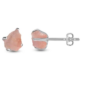 925 Sterling <b>Silver</b> Natural Rose Quartz Rough Butterfly Lock Stud <b>Earrings</b> Fashion Trendy Dainty Prong Setting Pack of 4 Pairs - Product Image 1