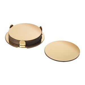 Classic Brass <b>Coasters</b> <b>with</b> <b>Holder</b> Manufacturer <b>Set</b> of 6 Galvanized Metal for Drinks Housewarming & Wedding Party Gifts - Product Image 1