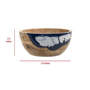Bois d'acacia familial de haute qualité avec bol à salade en résine bol de service en bois bol de forme ronde - Product Image 4