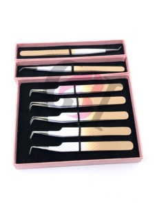 Pince à épiler pour extensions de cils en acier inoxydable de qualité supérieure, double couleur, revêtement poudré, 45/90 degrés, poignée diamant - Product Image 4