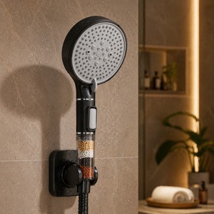 Ensemble de douche à main haute pression avec filtre, en acier inoxydable, pour salle de bain, économie d'eau, avec support mural et rail - Product Image 3