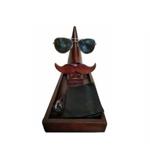 Soporte para gafas y anteojos de nariz hecho a mano de madera ecológico de tendencia con bandeja elegante que incluye bigote y especificaciones - Product Image 1