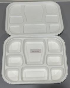 Plateau repas à compartiment durable avec couvercle pour usage institutionnel Plateau repas en fibre de canne à sucre avec couvercle pour buffet et cantine - Product Image 1