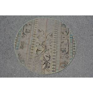 Alfombra turca Vintage Beige tradicional 2,7X2,7 pies Diseño de retazos Material de viscosa de lana Respaldo de látex para vivir para adolescentes - Product Image 3