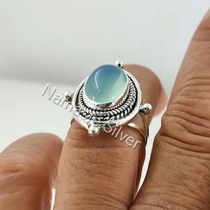Bague en argent sterling 925 faite à la main avec calcédoine, style bohème, pierre précieuse ovale naturelle aqua, pierre de naissance, bijoux de mode raffinés - Product Image 5