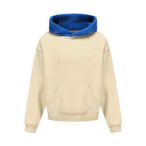 Sudadera con capucha personalizada de gran tamaño 100% algodón para hombre con parche bordado con apliques recortados de <span class=keywords><strong>color</strong></span> bloqueado sin cuerdas Boxy Fit para invierno - Product Image 2