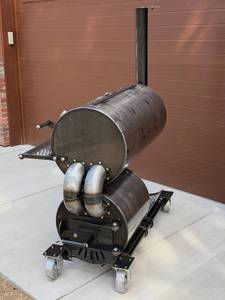 Stainless Steel Offset Smoker <b>Grill</b> with Electronic Ignition Flame Safety Chimney Thermometer and Rolling Cart - Product Image 2