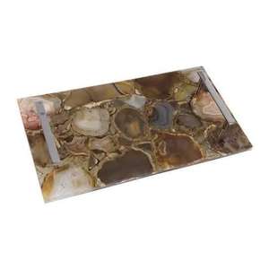 Set de 4 sous-verres Plateaux en agate pour la maison et l'hôtel Plateau de service en agate avec poignée en métal Plateau à bijoux en agate pour article cadeau - Product Image 4