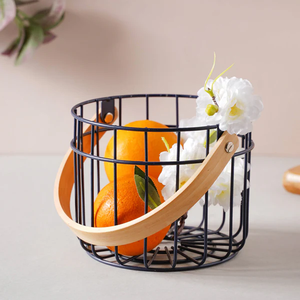Metal Storage <b>Basket</b> With Wooden Handle Fruits and vegetables <b>basket</b> for kitchen organizer and <b>table</b> decor kitchen accessories - Product Image 2