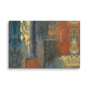 Toile enveloppée Emberfall XL avec cadre bleu et rose, design abstrait Art Déco, art mural pour salon, Ramadan - Product Image 1