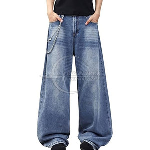 2025 Logo personnalisé jambe large hommes jean pantalon léger décontracté vêtements de rue surdimensionné haute qualité Jean pantalon - Product Image 1