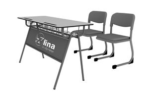 Table d'école double de style industriel avec structure métallique durable - Product Image 5