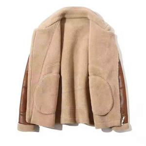 OEM Men's <b>Sheepskin</b> Leather <b>Jacket</b> Classic Bomber Style with Fur Collar Perfect for Winter - Product Image 4