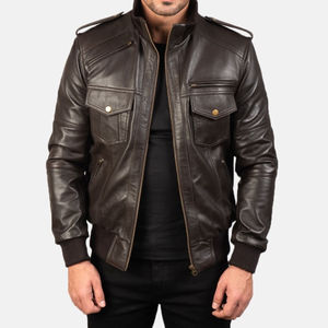 Chaqueta de cuero para hombre con cremallera teñida marrón de gran calidad, chaqueta de invierno de alta calidad con estilo de Moto de cuero de vaca genuino - Product Image 1