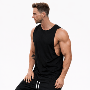 Débardeur de sport sans manches pour homme |   Débardeur en tissu délavé à l'acide, coupé et cousu |   Coton tricoté respirant |   Logo personnalisé imprimé OEM vierge - Product Image 1