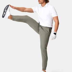 Pantalon de luxe personnalisé de haute qualité pour hommes, coupe ajustée, pantalon de golf chino formel et élégant en nylon extensible en sergé avec fermeture éclair pour hommes - Product Image 6