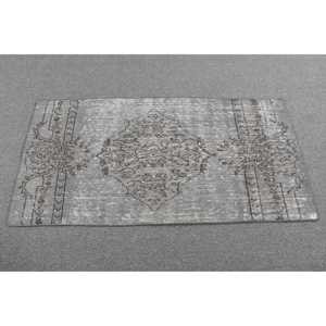 พรมวินเทจ, พรมตุรกีขนาดเล็ก 2.2x4.5 ฟุต, พรมลายอิคัตสีน้ำตาลเทา - Product Image 3