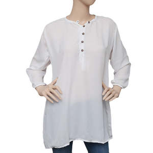 เสื้อจอร์เจตต์สไตล์ตะวันตกสำหรับผู้หญิง - สีขาว - Product Image 3