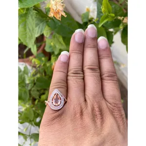 Bague en Morganite Poire en Argent Sterling 925 Faite à la Main, Fournisseur de Bijoux en Gros - Product Image 4