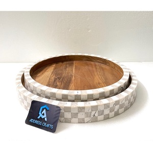 Bandeja de Servicio Decorativa Moderna para el Hogar, Bandeja de Servicio Ovalada de Madera y Resina Hecha a Mano y Sostenible para Té, Café, Desayuno y Comida - Product Image 2