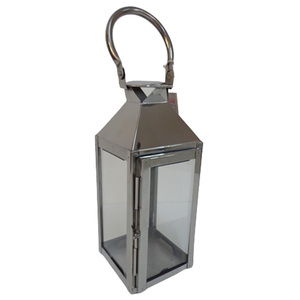 Home Decoration Set of 2 Metal & Glass <b>Lantern</b> Nickel Color <b>Candle</b> <b>Holder</b> <b>Lantern</b> for Festival & Wedding Decorations - Product Image 2