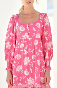 Light <b>Pink</b> Floral Printed Long Puff Sleeves Casual Floor Length Printed Knee Cut <b>Dress</b> With Belt - Product Image 4