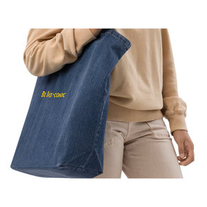 Sac fourre-tout en denim biologique moyen, poignée en corde double couture, fermeture éclair personnalisable, petite poche, transfert thermique, usage quotidien pour adultes - Product Image 4