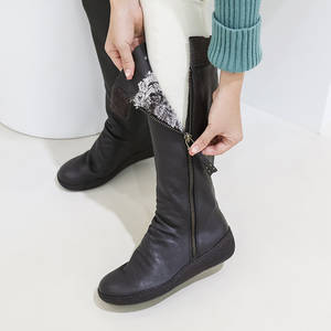 [JSHOE] botas largas Koka forradas de piel de oveja genuina hechas a mano con tacón de 5cm botas de cuero cálidas hasta la rodilla para mujer - Product Image 5